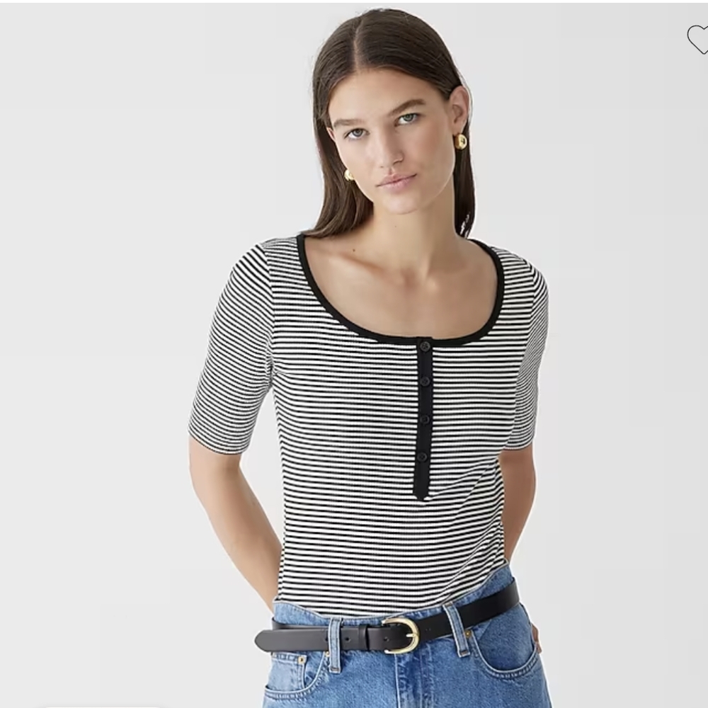 JCrew Vintage Rib Henley in Black & White Stripe, Size S